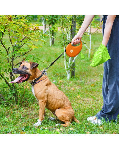 Повідець-рулетка для собак WAUDOG R-leash з контейнером для пакетів, світловідбивна стрічка, L, до 40 кг, 5 м, помаранчевий