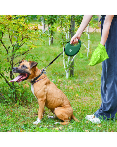 Повідець-рулетка для собак WAUDOG R-leash з контейнером для пакетів, світловідбивна стрічка, L, до 40 кг, 5 м, зелений
