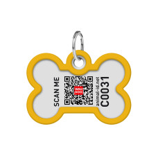 Адресник для собак і котів металевий WAUDOG Smart ID з QR паспортом, малюнок "Градієнт помаранчевий", кістка, Д 40 мм, Ш 28 мм
