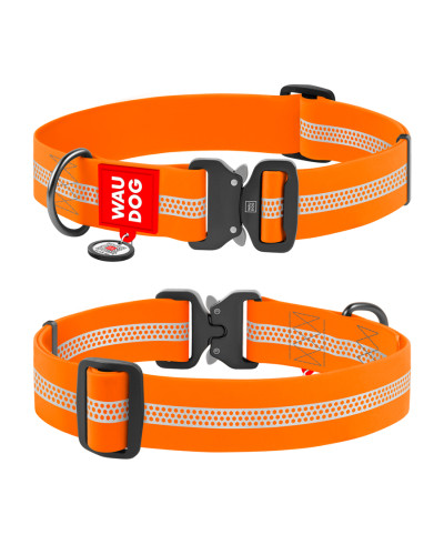 Нашийник для собак водостійкий WAUDOG Waterproof з QR-паспортом, світловідбиваючий, металева пряжка-фастекс, XXL, Ш 40 мм, Д 46-70 см, помаранчевий
