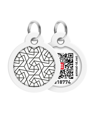 Адресник для собак і котів металевий WAUDOG Smart ID з QR паспортом, малюнок "Геометрія", коло, Д 30 мм