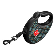 Повідець-рулетка для собак WAUDOG R-leash з контейнером для пакетів, малюнок "Луска", світловідбивна стрічка, M, до 20 кг, 5 м