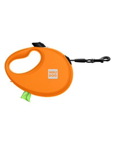 Повідець-рулетка для собак WAUDOG R-leash з контейнером для пакетів, світловідбивна стрічка, L, до 40 кг, 5 м, помаранчевий
