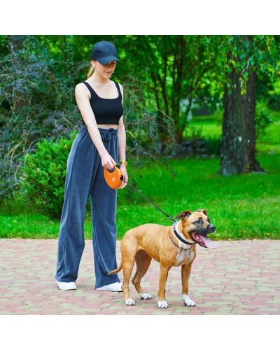 Повідець-рулетка для собак WAUDOG R-leash з контейнером для пакетів, світловідбивна стрічка, L, до 40 кг, 5 м, помаранчевий
