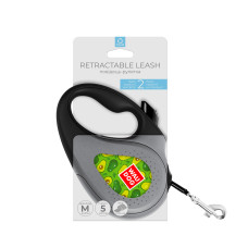 Повідець-рулетка для собак WAUDOG R-leash, малюнок "Авокадо", M, до 25 кг, 5 м, світловідбиваюча стрічка чорний
