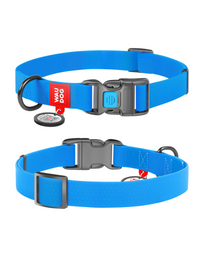 Нашийник для собак водостійкий WAUDOG Waterproof c QR паспортом, пластикова пряжка-фастекс, Ш 25 мм, Дов 34-49 см, блакитний