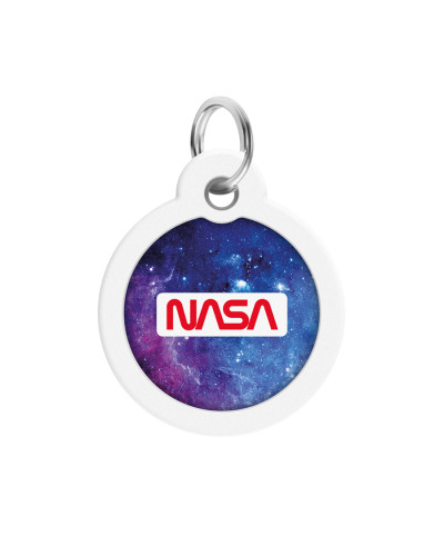 Адресник для собак і котів металевий WAUDOG Smart ID з QR паспортом, малюнок "NASA21", коло, Д 30 мм
