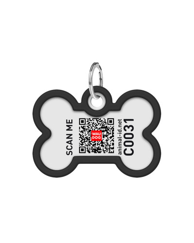 Адресник для собак і котів металевий WAUDOG Smart ID з QR паспортом, малюнок "Леопард", кістка, Д 40 мм, Ш 28 мм