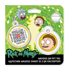 Адресник для собак і котів металевий WAUDOG Smart ID з QR паспортом, малюнок "Рік та Морті 2", коло, Д 30 мм