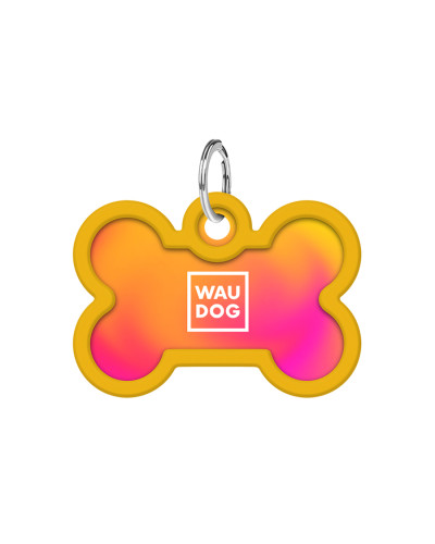 Адресник для собак і котів металевий WAUDOG Smart ID з QR паспортом, малюнок "Градієнт помаранчевий", кістка, Д 40 мм, Ш 28 мм
