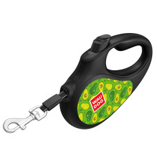 Повідець-рулетка для собак WAUDOG R-leash, малюнок "Авокадо", M, до 25 кг, 5 м, світловідбиваюча стрічка чорний