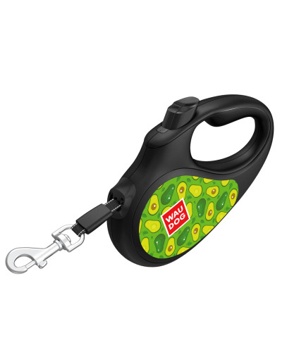 Повідець-рулетка для собак WAUDOG R-leash, малюнок "Авокадо", M, до 25 кг, 5 м, світловідбиваюча стрічка чорний