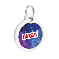 Адресник для собак і котів металевий WAUDOG Smart ID з QR паспортом, малюнок "NASA21", коло, Д 30 мм