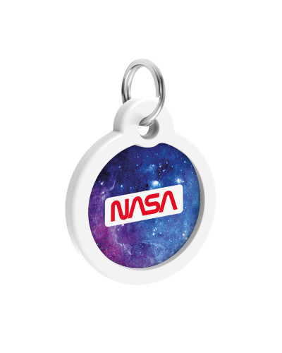 Адресник для собак і котів металевий WAUDOG Smart ID з QR паспортом, малюнок "NASA21", коло, Д 30 мм