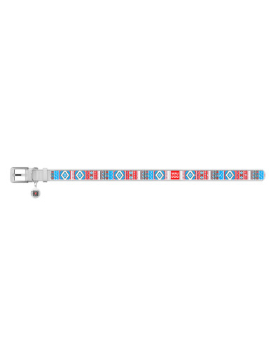 Нашийник для собак шкіряний WAUDOG Design з QR паспортом, малюнок "Етно", M, Ш 20 мм, Дов 29-38 см, білий