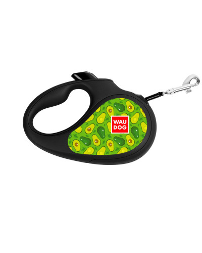 Повідець-рулетка для собак WAUDOG R-leash, малюнок "Авокадо", M, до 25 кг, 5 м, світловідбиваюча стрічка чорний