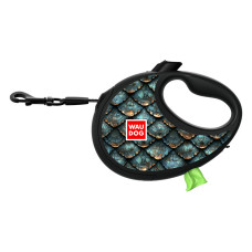 Повідець-рулетка для собак WAUDOG R-leash з контейнером для пакетів, малюнок "Луска", світловідбивна стрічка, M, до 20 кг, 5 м
