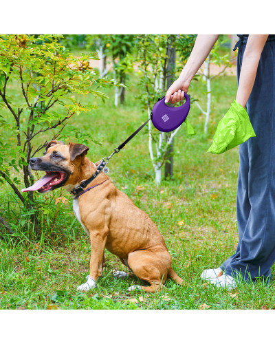 Повідець-рулетка для собак WAUDOG R-leash з контейнером для пакетів, світловідбивна стрічка, L, до 40 кг, 5 м, фіолетовий