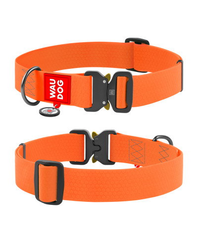 Нашийник для собак водостійкий WAUDOG Waterproof c QR паспортом, металічна пряжка-фастекс, Ш 40 мм, Дов 46-70 см, помаранчевий