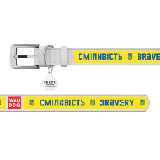 Нашийник для собак шкіряний WAUDOG Design з QR паспортом, малюнок "Сміливість", XL, Ш 35 мм, Дов 46-59 см, білий
