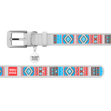 Нашийник для собак шкіряний WAUDOG Design з QR паспортом, малюнок "Етно", L, Ш 25 мм, Дов 38-49 см білий