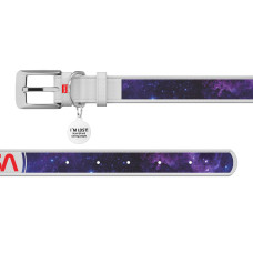 Нашийник для собак шкіряний WAUDOG Design з QR паспортом, малюнок "NASA21", L, Ш 25 мм, Д 38-49 см білий