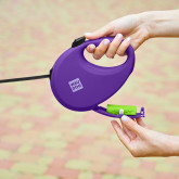 Повідець-рулетка для собак WAUDOG R-leash з контейнером для пакетів, світловідбивна стрічка, L, до 40 кг, 5 м, фіолетовий