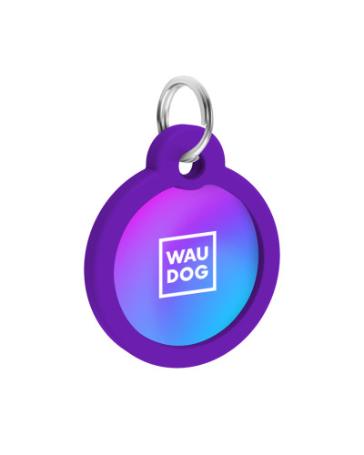Адресник для собак і котів металевий WAUDOG Smart ID з QR паспортом, малюнок "Градієнт фіолетовий", коло, Д 30 мм
