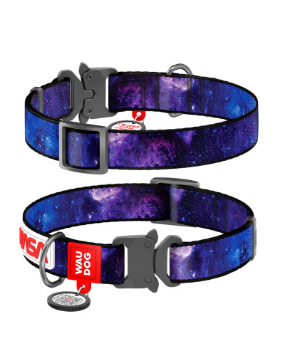 Нашийник для собак нейлоновий WAUDOG Nylon з QR паспортом, малюнок "NASA21", металева пряжка-фастекс, L, Ш 25 мм, Д 33-49 см