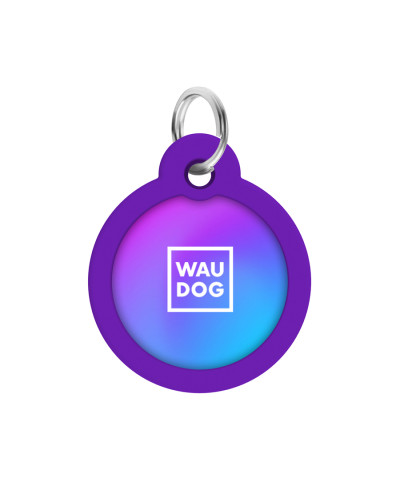 Адресник для собак і котів металевий WAUDOG Smart ID з QR паспортом, малюнок "Градієнт фіолетовий", коло, Д 30 мм