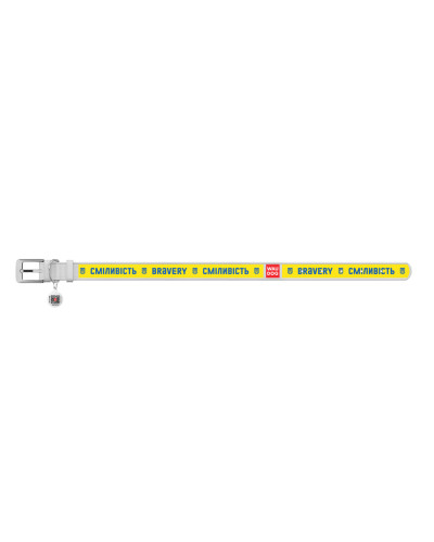 Нашийник для собак шкіряний WAUDOG Design з QR паспортом, малюнок "Сміливість", XL, Ш 35 мм, Дов 46-59 см, білий