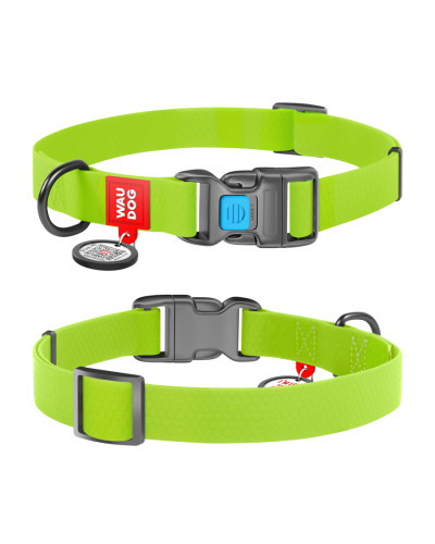 Нашийник для собак водостійкий WAUDOG Waterproof c QR паспортом, пластикова пряжка-фастекс, Ш 20 мм, Дов 28-40 см, салатовий