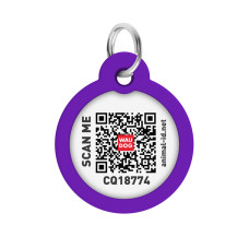 Адресник для собак і котів металевий WAUDOG Smart ID з QR паспортом, малюнок "Градієнт фіолетовий", коло, Д 30 мм