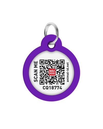 Адресник для собак і котів металевий WAUDOG Smart ID з QR паспортом, малюнок "Градієнт фіолетовий", коло, Д 30 мм