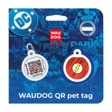 Адресник для собак і котів металевий WAUDOG Smart ID з QR паспортом, малюнок "Флеш лого", коло, Д 25 мм