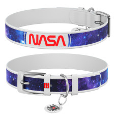 Нашийник для собак шкіряний WAUDOG Design з QR паспортом, малюнок "NASA21", L, Ш 25 мм, Д 38-49 см білий