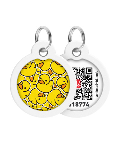 Адресник для собак і котів металевий WAUDOG Smart ID з QR паспортом, малюнок "Качки", коло, Д 30 мм