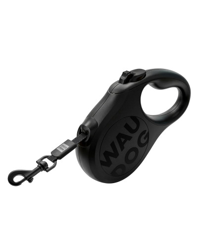 Повідець-рулетка для собак WAUDOG R-leash Monochrome Black, XS, до 12 кг, 3 м, світловідбивна стрічка, чорна