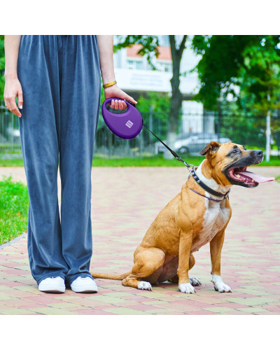 Повідець-рулетка для собак WAUDOG R-leash з контейнером для пакетів, світловідбивна стрічка, L, до 40 кг, 5 м, фіолетовий