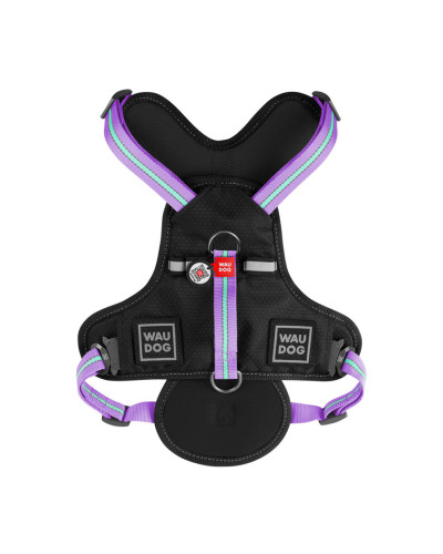 Шлея для собак безпечна WAUDOG Nylon з QR паспортом, металічна пряжка-фастекс, XL, Ш 25 мм, А 60-95 см, В 80-100 см фіолетовий