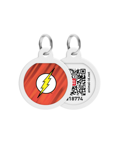 Адресник для собак і котів металевий WAUDOG Smart ID з QR паспортом, малюнок "Флеш лого", коло, Д 25 мм