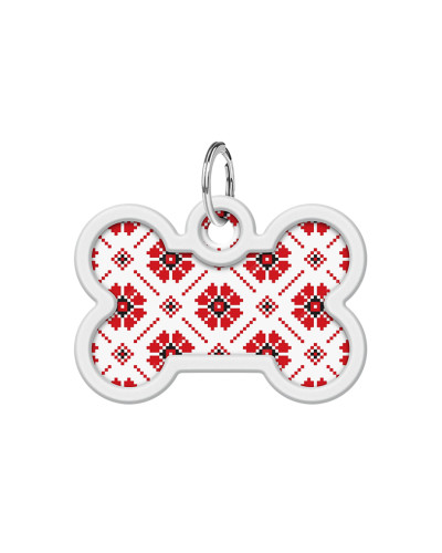 Адресник для собак і котів металевий WAUDOG Smart ID з QR паспортом, малюнок "Вишиванка", кістка, Д 40 мм, Ш 28 мм