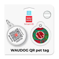 Адресник для собак і котів металевий WAUDOG Smart ID з QR паспортом, малюнок "Гранати", коло, Д 30 мм