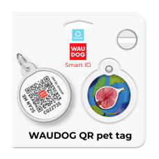 Адресник для собак і котів металевий WAUDOG Smart ID з QR паспортом, малюнок "Інжир", коло, Д 30 мм