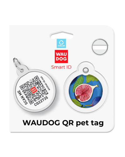 Адресник для собак і котів металевий WAUDOG Smart ID з QR паспортом, малюнок "Інжир", коло, Д 30 мм