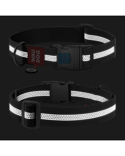 Нашийник для собак водостійкий WAUDOG Waterproof з QR паспортом, світловідбивний, пластиковий фастекс, XXL, Ш 40 мм, Дов 46-70 см, сірий