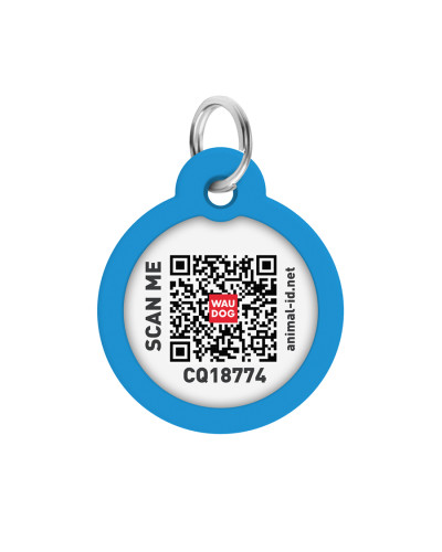 Адресник для собак і котів металевий WAUDOG Smart ID з QR паспортом, малюнок "Градієнт блакитний", коло, Д 30 мм