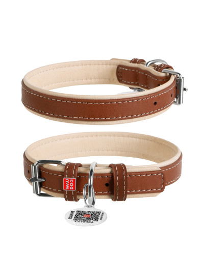 Нашийник для собак шкіряний WAUDOG Soft з QR паспортом, Ш 25 мм, Дов 38-49 см коричневий