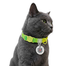 Нашийник для котів нейлоновий WAUCAT Nylon Recycled з QR адресником, градієнт, безпечна пряжка, XS, Ш 10 мм, Дов 20-30 см, салатовий