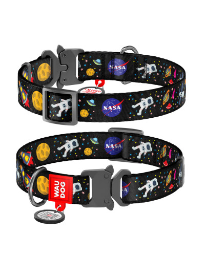 Нашийник для собак нейлоновий WAUDOG Nylon з QR паспортом, малюнок "NASA", металічна пряжка-фастекс, Ш 25 мм, Дов 37-58 см
